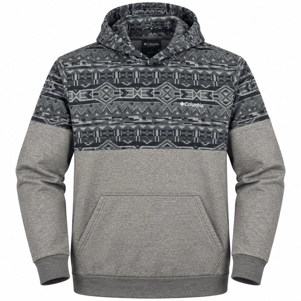 Columbia Fleece Pullover Hoodie Men's Large Gray Aztec Southwestern